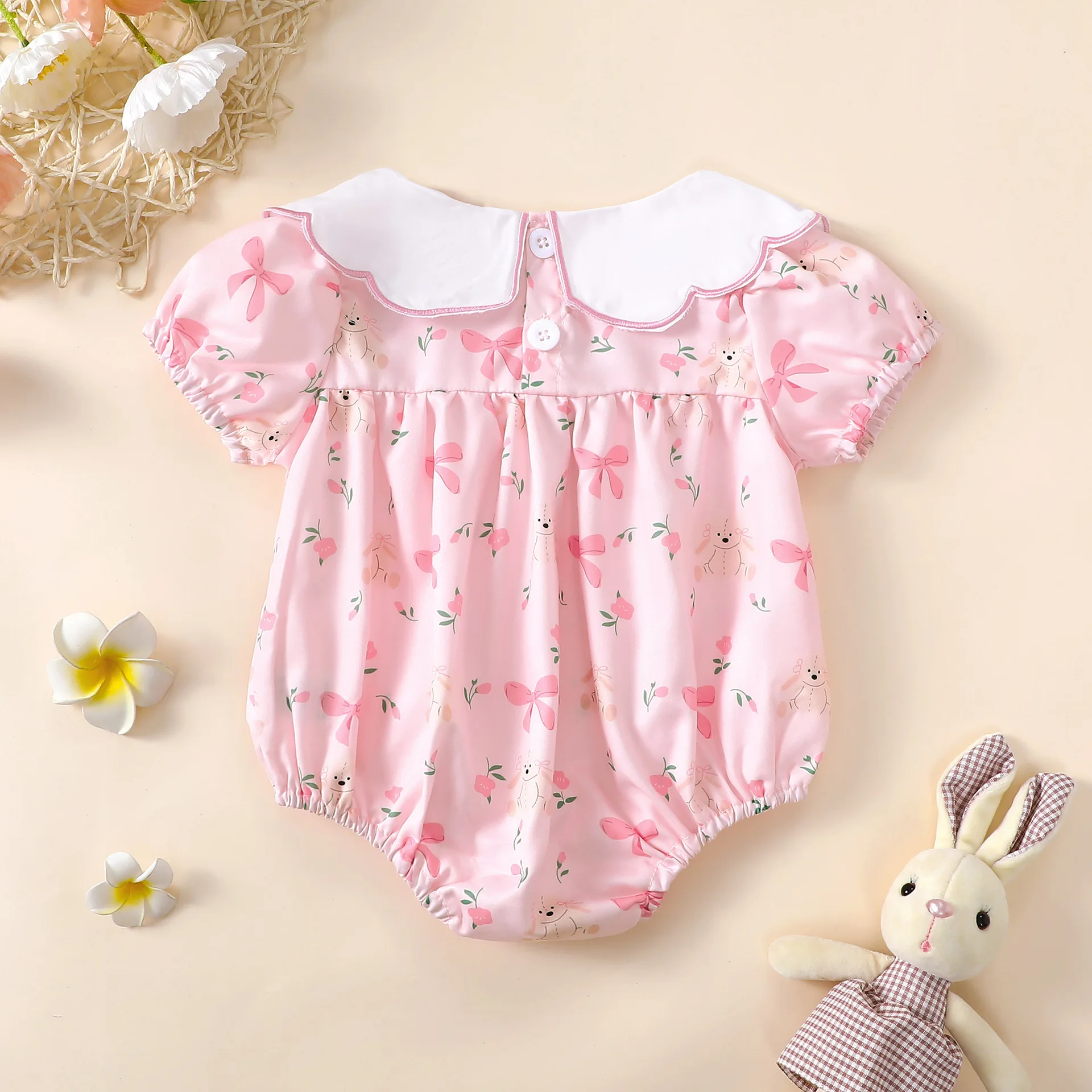 New Summer Jumpsuit Newborns Sweet Cute Summer Baby Short Sleeved Jumpsuit