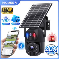 INQMEGA 4K 12MP Solar Powered Camera 20X Zoom Outdoor SIM Card Cam PIR Dection with Dual Screen Color Night Vision WIFI Cam