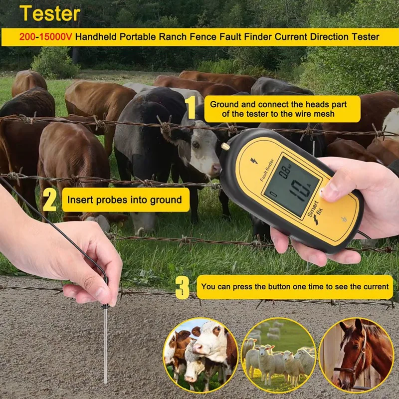 200-15000V Handheld Tester Fault Finder Current Direction LCD Backlight Display Farm Electronic Fence Fault Finder