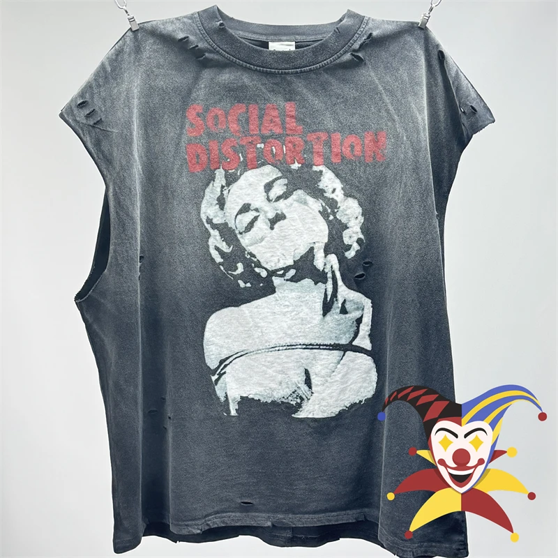 Vintage Washed SAINT T-Shirts Men Women Best Quality SOCIAL DISTORTION T Shirt Tee