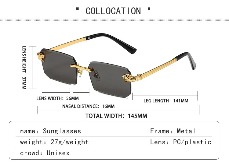 Damen Metallrahmenlose Sonnenbrille Hochwertige Luxusmarke Klassische Casual Sonnenbrille Unisex Outdoor Sport Rechteckige Schattierung Herren – Detail 9