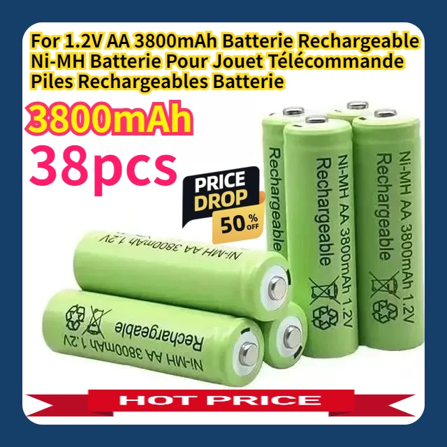 Batería Recargable Ni-MH de 1.2V AA 3800mAh para Juguetes, Pila Recargable