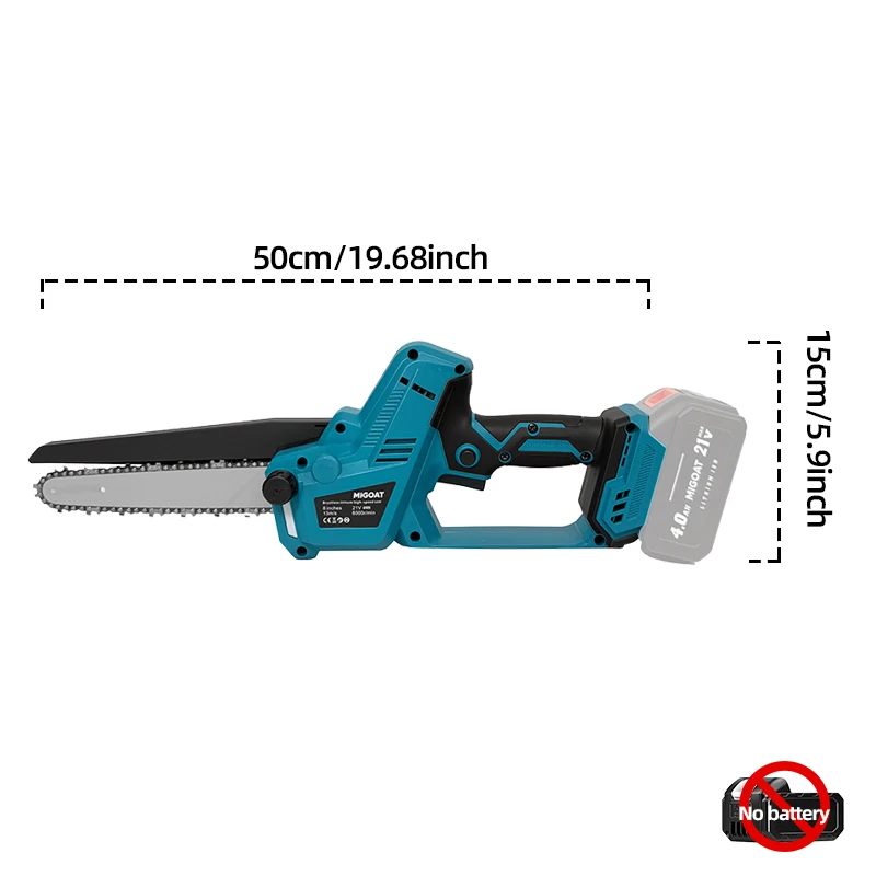 منشار MIGOAT خفيف الوزن مقاس 8 بوصات، ماكينة تشذيب فرع مريحة، نظام أمان منخفض الارتداء، أداة حديقة لبطارية ماكيتا 21 فولت