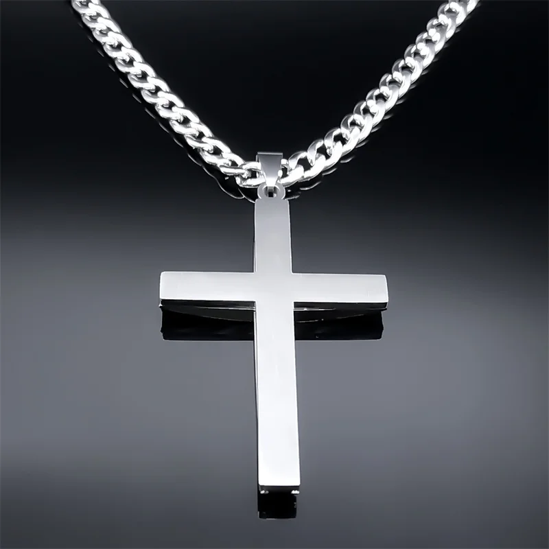 Hip Hop Faith Big Cross Religious Necklace Stainless Steel Chain for Men Rock Crucifix Pendant Necklace Party Jewelry Accessory