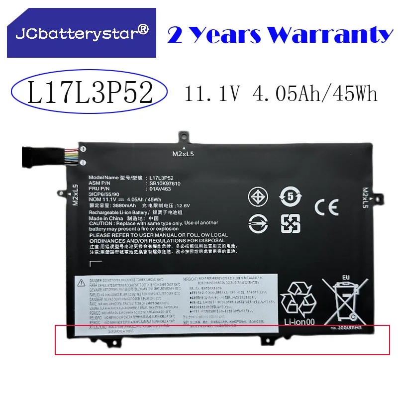 JC new L17L3P52 11.1V 45WH Battery For Lenovo ThinkPad L470 L480 E480 E580 L580 L590 Series L17C3P52 01AV466 01AV463 L17M3P53