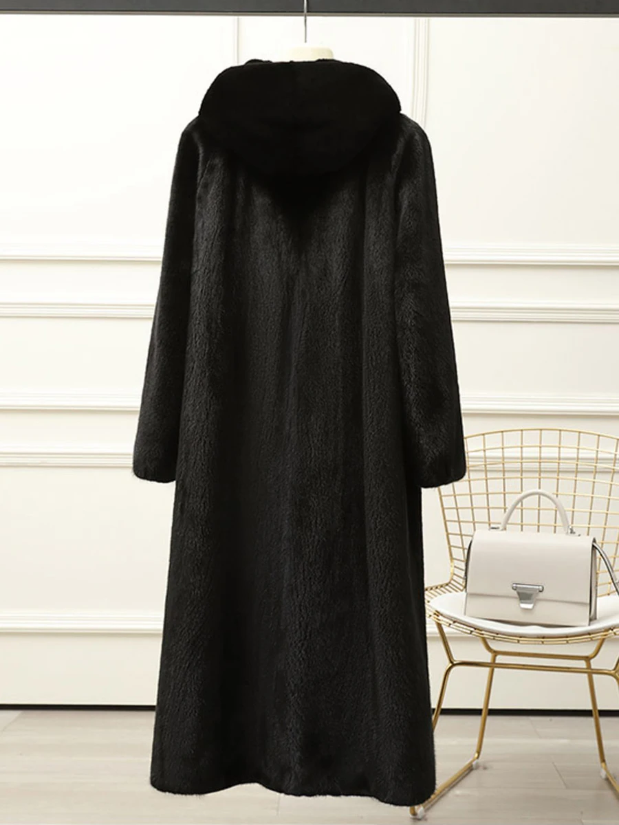 ラウタロ 秋冬 ロング ラグジュアリー エレガント 厚手 暖かい ふわふわ ソフト フェイクミンク ファーコート レディース フード付き ブラック ファーリーオーバーコート 2025