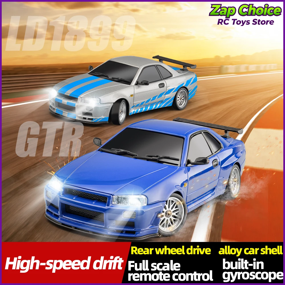 LDRC LD1899 1/18 GTR R34 RWD RC Drift Car 2.4G 3CH ESP Gyro LED Metal Drive Shaft 20-30min RTR Racing Toy Gift for Boys Adults