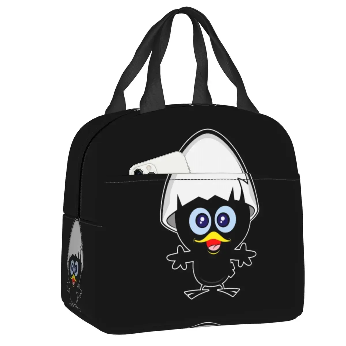 Calimero Black Chicken Insulated Lunch Tote Bag Portable Cooler Thermal Lunch Box Outdoor Camping Food Picnic Container Bags