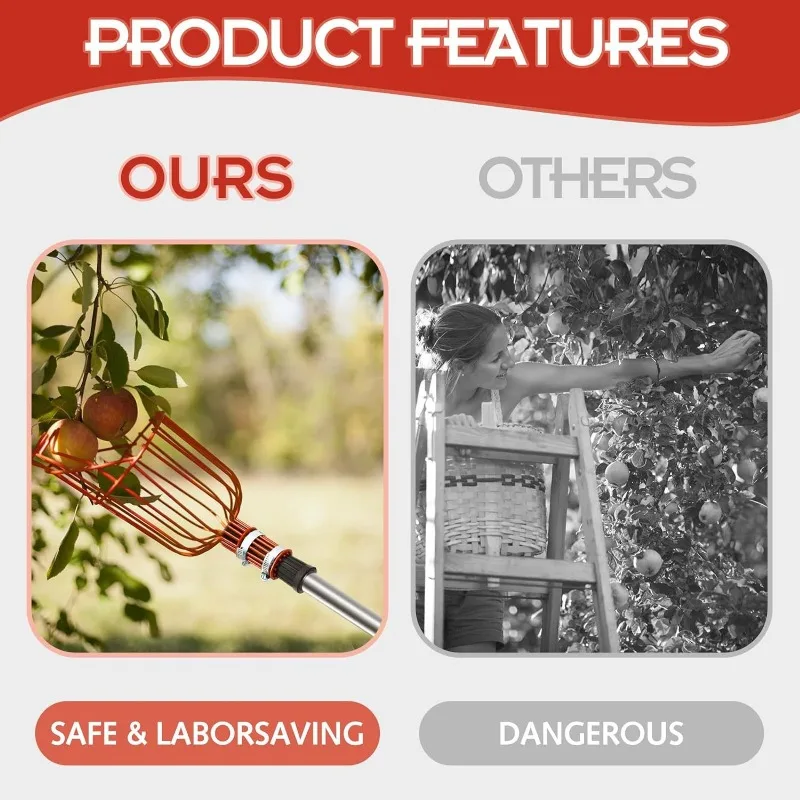 Imagem -05 - Fruit Picker Ferramentas Manuais de Jardim Fruit Picking High Tree Hardware Cesta Profunda Conveniente Apple Peach Aço Inoxidável Ajustável
