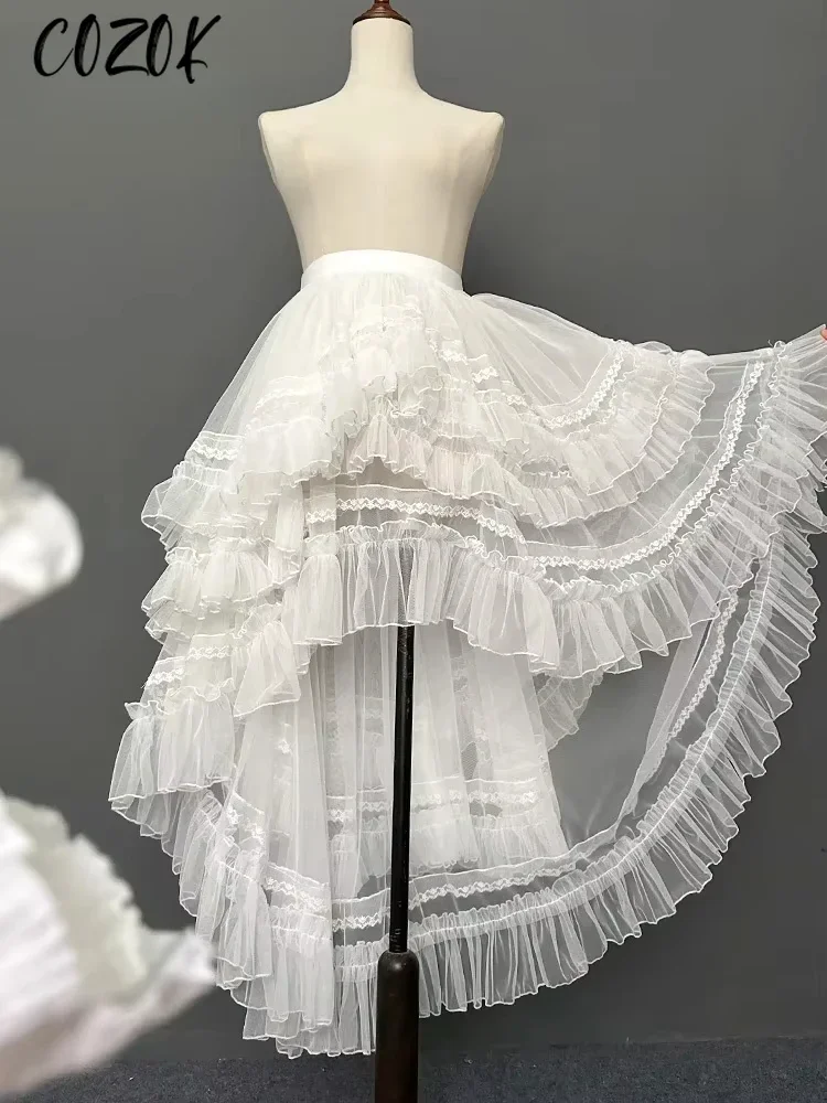 สไตล์ญี่ปุ่น Gothic Lolita ลูกไม้ชั้น Jsk เจ้าหญิงกระโปรงผู้หญิง Kawaii น่ารักตาข่าย Ruffles ชุดราตรี Y2k กระโปรงกระโปรงยาว