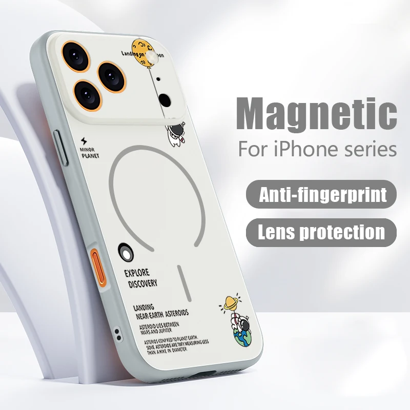 Hanging Astronaut Pattern Case For iPhone 17 Pro Max Magnetic For Magsafe Skin Feeling Cover For iPhone 16 18 Pro Max 15 14 13
