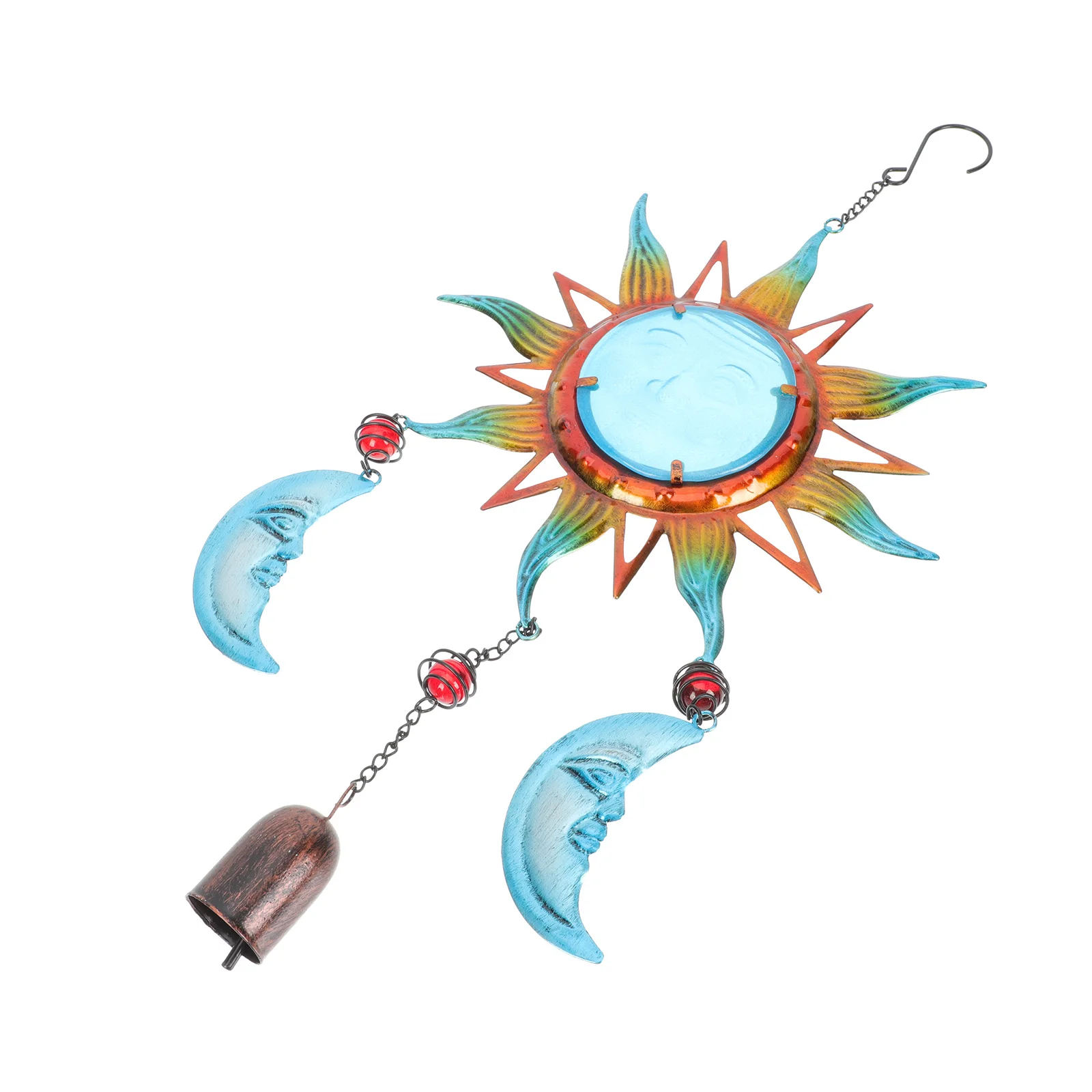 

1Pcs Wind Chime Vintage Sun Moon Metal Glass Hanging Pendant Garden Outdoor Window Ornament Metal Wind Chime Glass Craft Pendant