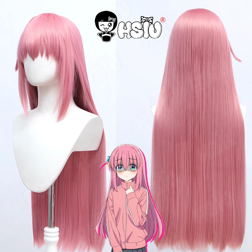 

Gotou Hitori Cosplay Wig Anime Bocchi The Rock Cosplay Wig HSIU 80cm Smoke pink long hair Synthetic Hair+wig Cap