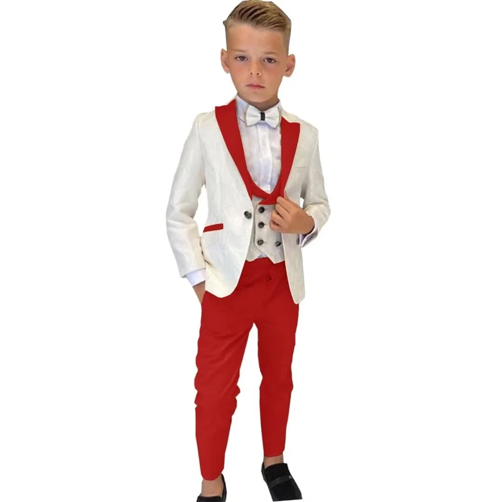 Classic Paisley Suits For Boys 2024 3-Piece Red Smart Stylish Boy's Tuxedo Formal Outfit For Kids Blazer Vest Pants For Party