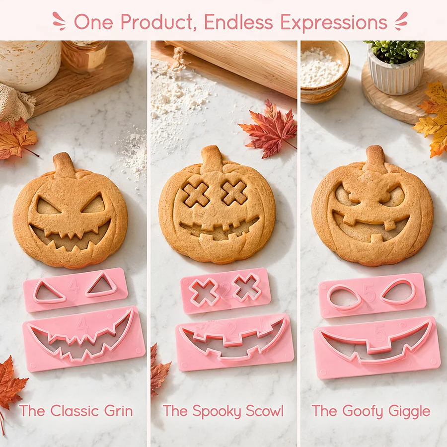 Durable Pumpkin Cookie Cutters Set, Multiple Expressions, Halloween Baking Decorations