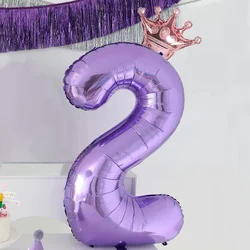 2pcs 40inch Purple Number Balloons Mini Crown Rose Gold Ballon 1 2 3 4 5 Years Old Happy Birthday Party Decorations Shower