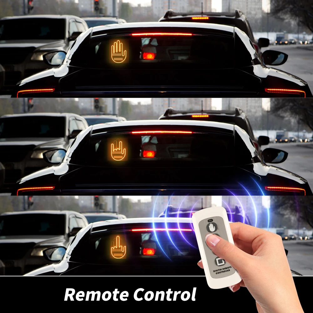 Creative Glowing Gesture Sign Light Funing Decoration LED Finger Car Sign Light With Remote For Rear Window Without Battery