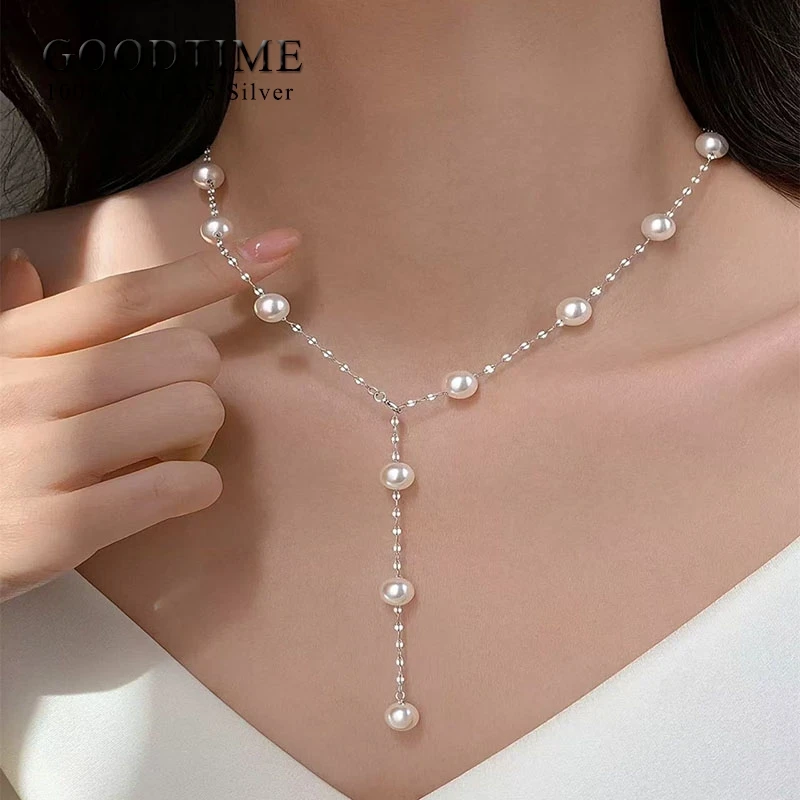 

Роскошное ожерелье из чистого серебра 100% стерлингового серебра 925 пробы, цепочка для свитера, жемчужное ожерелье, ювелирные изделия для женщин, подарок на день Святого Валентина для женщин