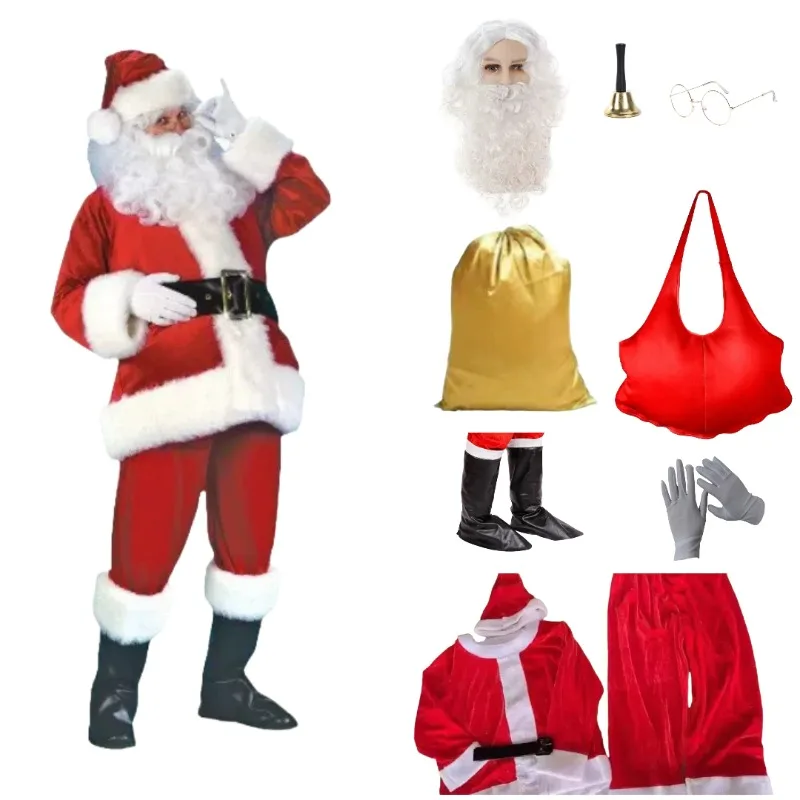 

Christmas Santa Claus Cosplay Costume Fancy Red Deluxe Classic Suit for Adults Men Xmas Carnival Party RolePlay Outfits
