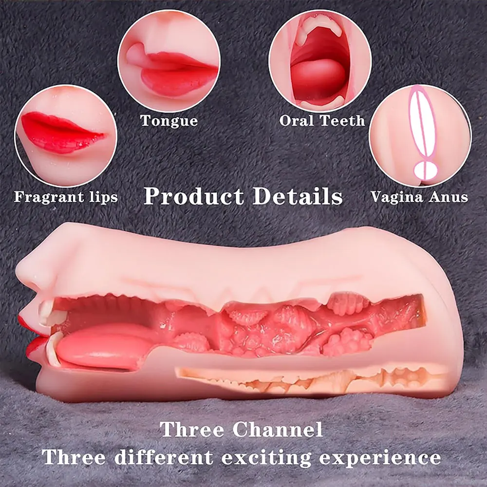 Men's Pocket Stroker Toy with Realistic Textured Mouth Deep Throat Oral Blowjob Male Sex Toy Sex Doll for Adult Man Masturbation