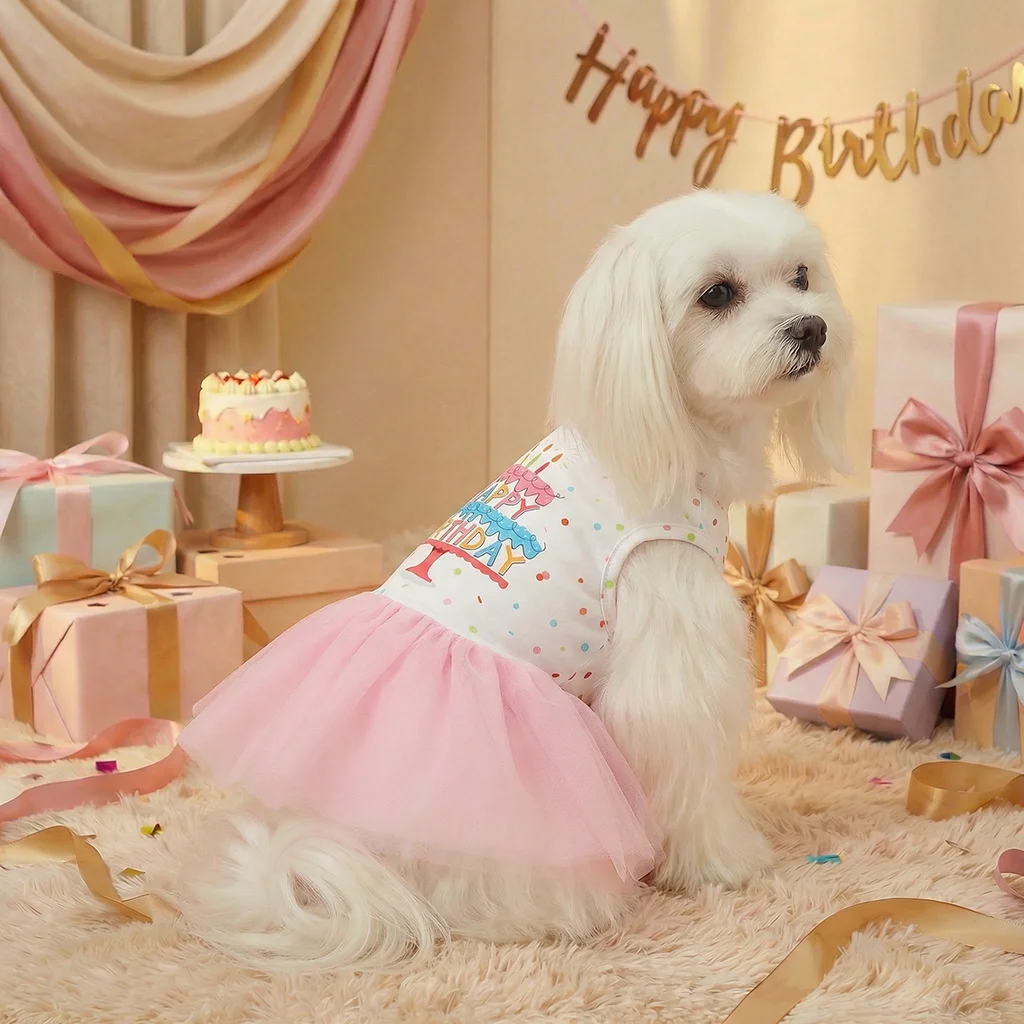 Vestido tul rosa fiesta cumpleaños para perros y gatos pequeños - imagen 5