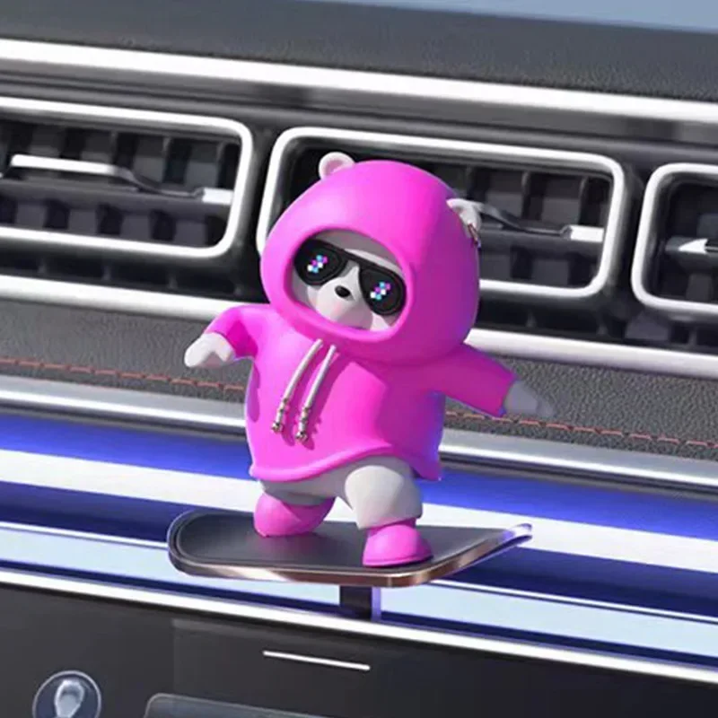 Interesting Car Interior Decoration Mini Cute Cartoon Skateboard Bear Central Control Screen Sliding Creative Car Ornaments