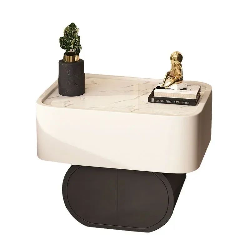 

Installation-free bedside table, modern simple and light luxury round rock slab minimalist bedside cabinet