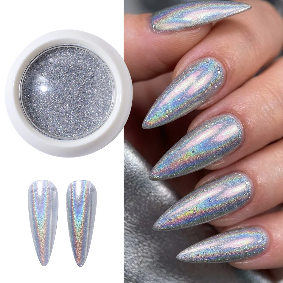 1 Box Laser Silver Glitter Rubbing Powder Metallic Mirror Effect Dust Nail Art Chrome Pigment UV Gel Polish Manicure Decoration