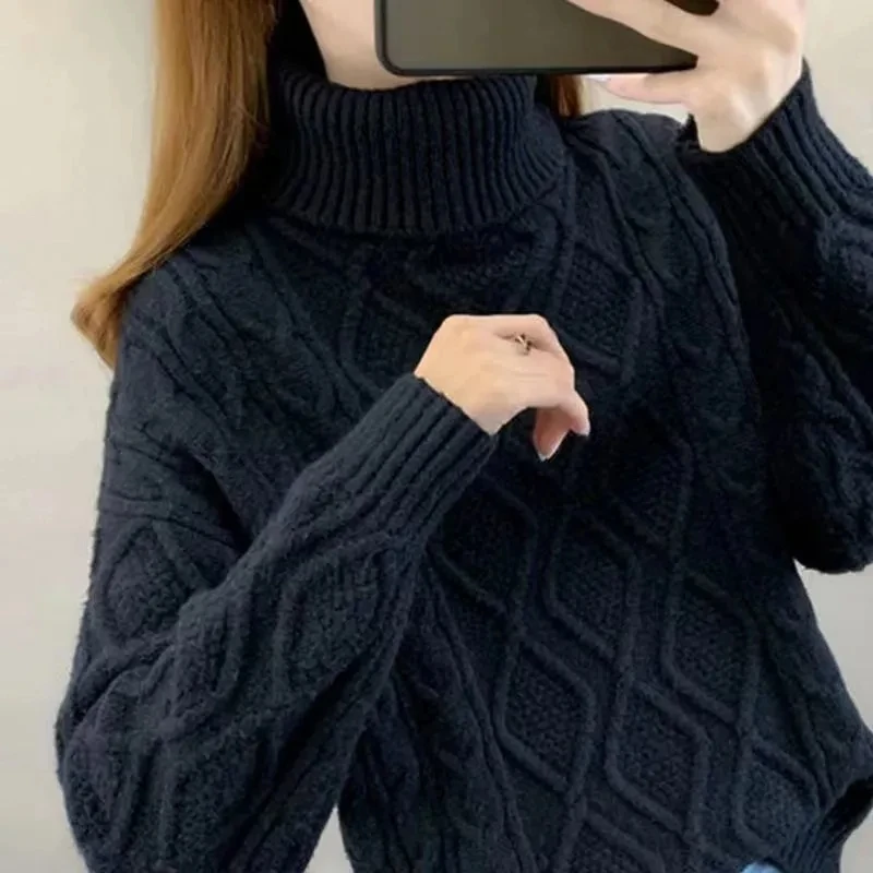 Women\'s Turtleneck Sweater Fall Winter New Loose Warm Knit Pullover Tops Candy Colors Knitwear Jumper Korean Soft Casual Poleras