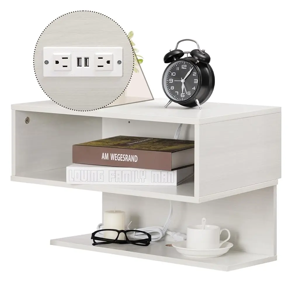

Floating Nightstand With Charging Station, Wall Mount Bedside Shelf With Drawer Storage Usb Ports And Power Outlets, Small Wall