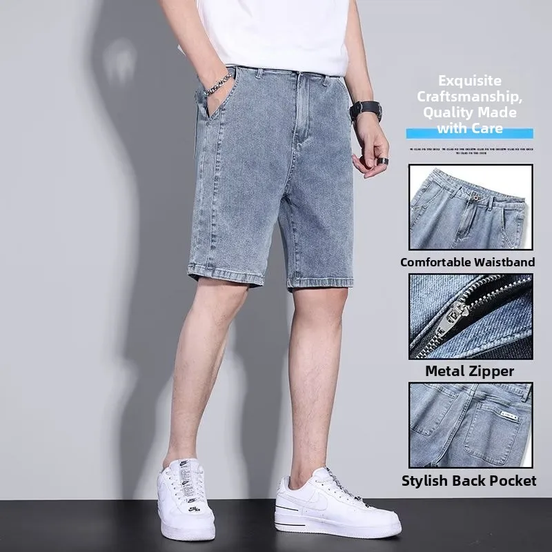 

Men's Casual Cotton Stretch Denim orts Straight Leg Five-Quarter Length for Summer Wear Comfortable Breathable Workwear