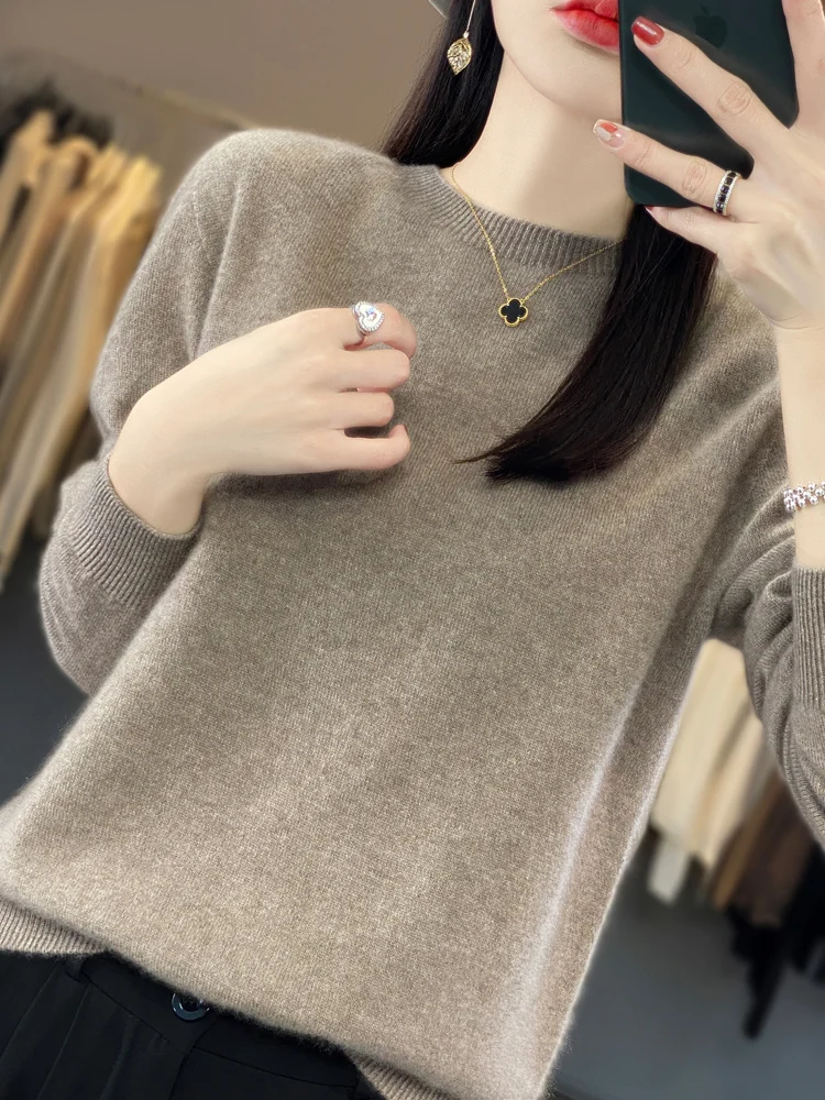 

Women O-neck Basic Sweater 100% Merino Wool Long Sleeve Pullover Cashmere Knitted Jumpers Autumn Winter Female Clothing Tops