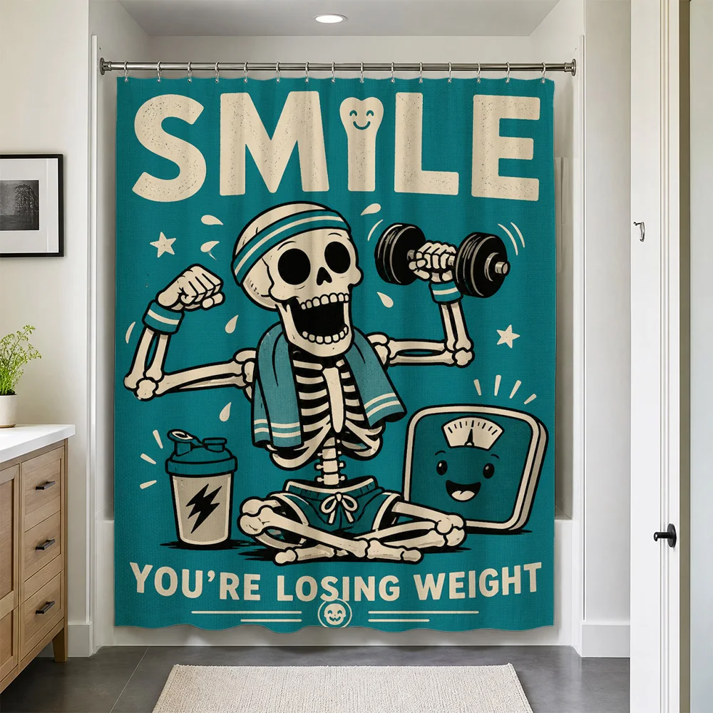 Funny Skeleton Weight Loss Workout Shower Curtain Novelty Gym Fitness Bath Decor for Bathroom Shower Curtain Home Accessories