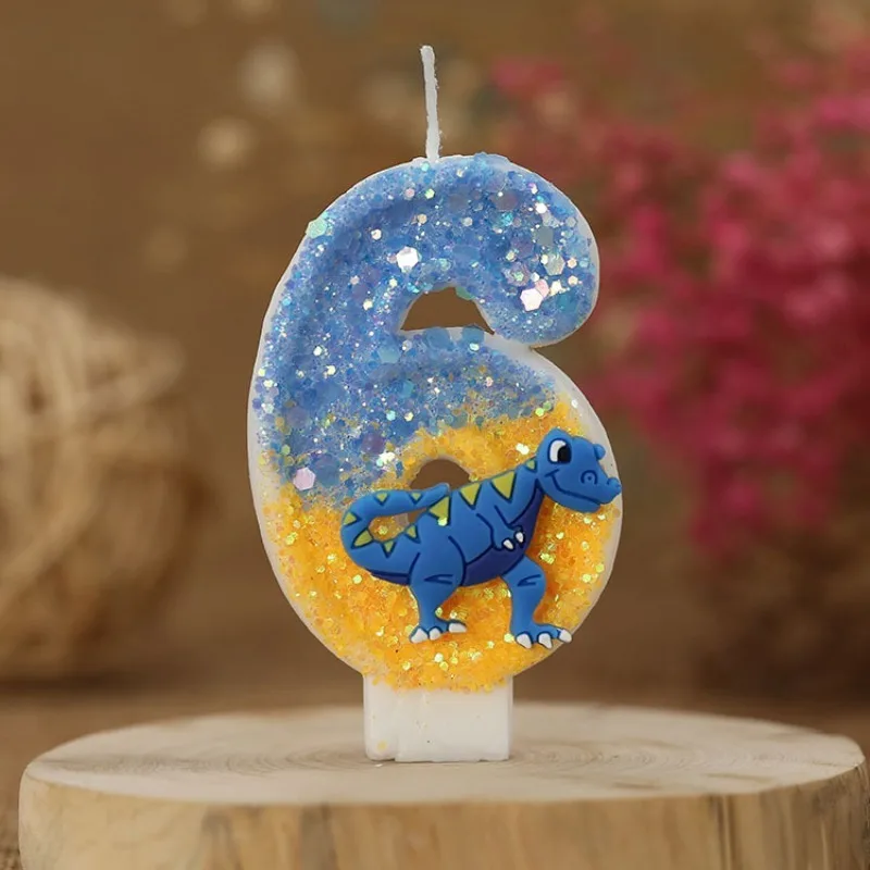 Gradient Yellow Blue Dinosaur Decoration Number Candles 0-9 for Boys Birthday Cake Decoration Candles Ornament Party Supplies