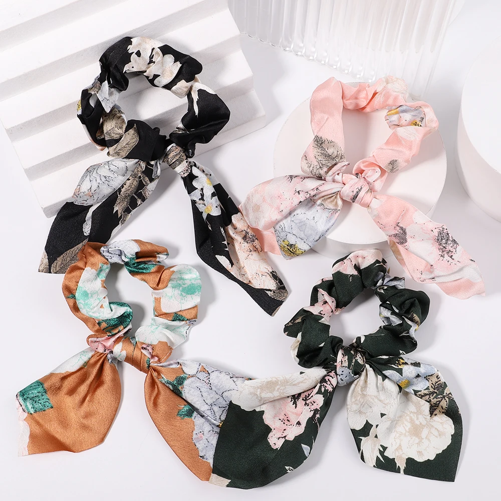 Chiffon Bowknot cabelo Scrunchies para mulheres e meninas, pérola rabo de cavalo titular, laços, corda, bandas de borracha, Headwear, acessórios,