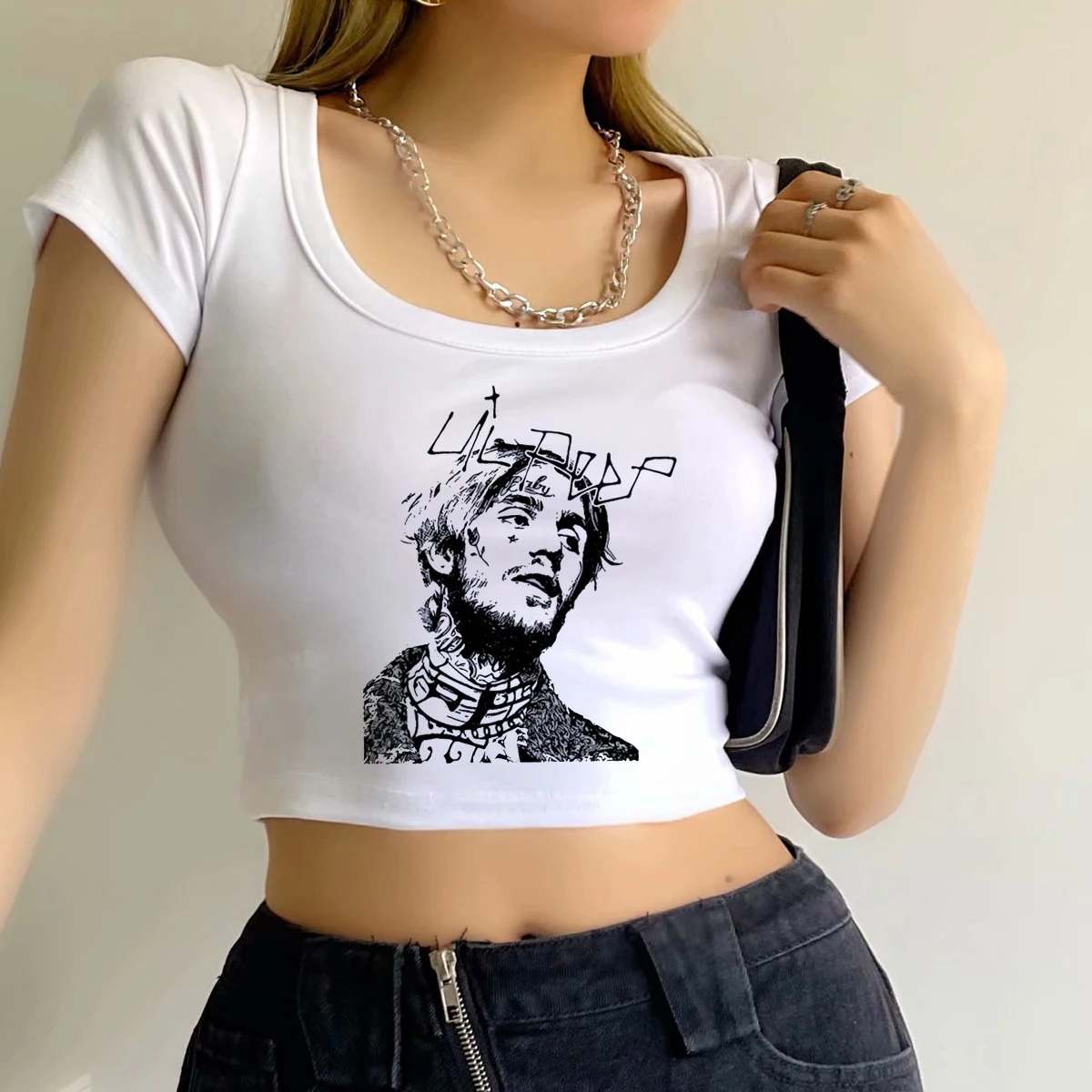 Summer Tshirt Lil Peep Hip-hop Singer Loose Fun Tee Letter Print Harajuku Loose Casual Chic Short sleeve Crop Top Women Clothing