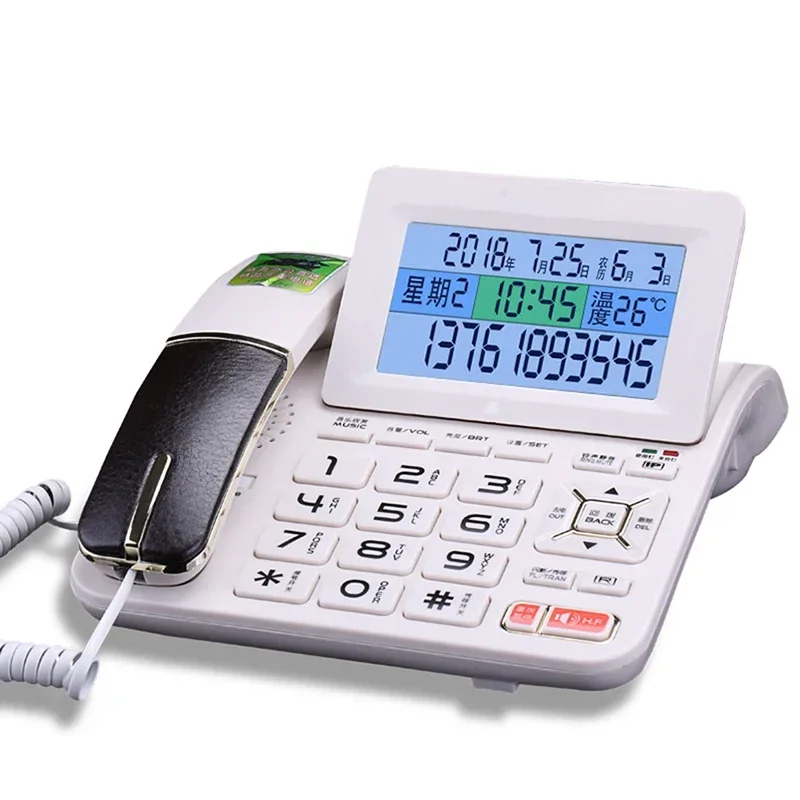 Home Landline Phones Large LCD Screen Desktop Corded Telephone with Mute, Alarm Function, Blacklist Setting, for Home Office