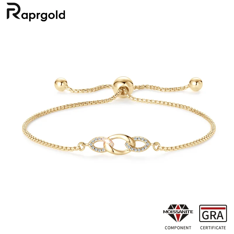 

RAPRGOLD GRA сертифицированный браслет-цепочка из муассанита для женщин, регулируемые браслеты из стерлингового серебра S925, свадебные ювелирные изделия, подарки