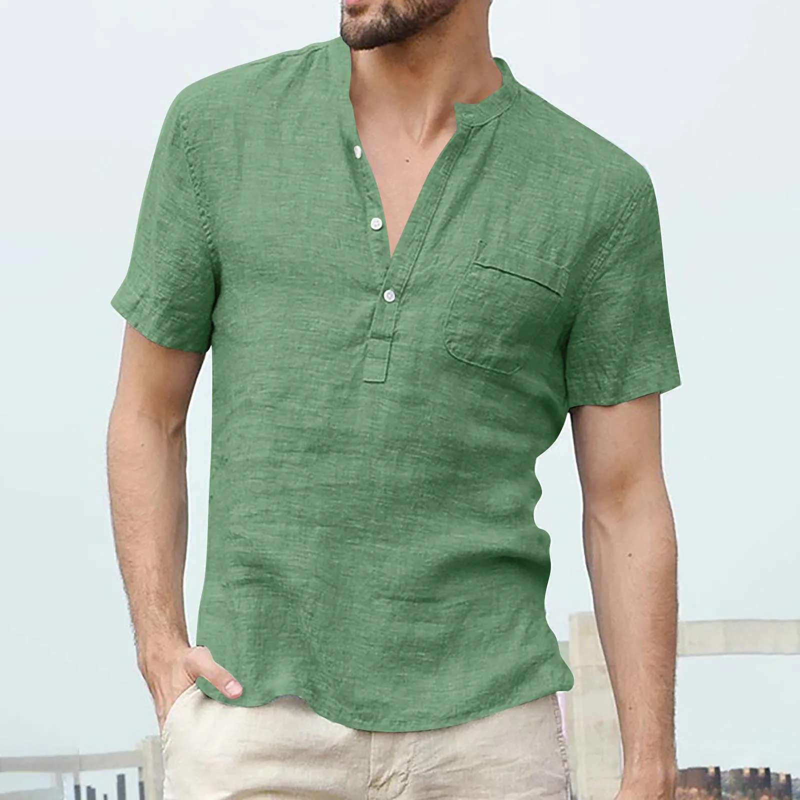 

Men's short-sleeve shirts fashion top Classic versatile Summer Comfy Breathable travel beach Solid Color Casual camisa masculina