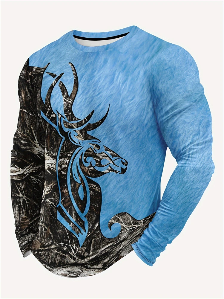 Vintage Men's 3D Jungle Moose Print T Shirt Casual Comfortable Spring Long Sleeve T Shirt Great For Everyday Fitness And Running