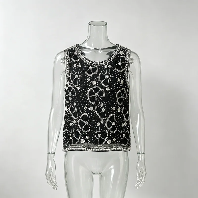 ZAMOR HIGH STREET Women's 2026 New French Light Luxury Sexy Top Heavy-Duty Beaded Rhinestone Inlaid Slim Fit Camisole Vest