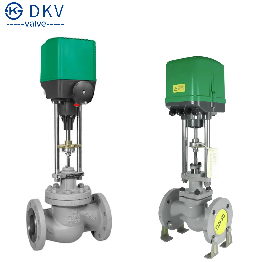DKV SS304 Electric Proportional Control Globe Valve for Oil Gas High-temperature 4-20mA Motorized Regulating Valve