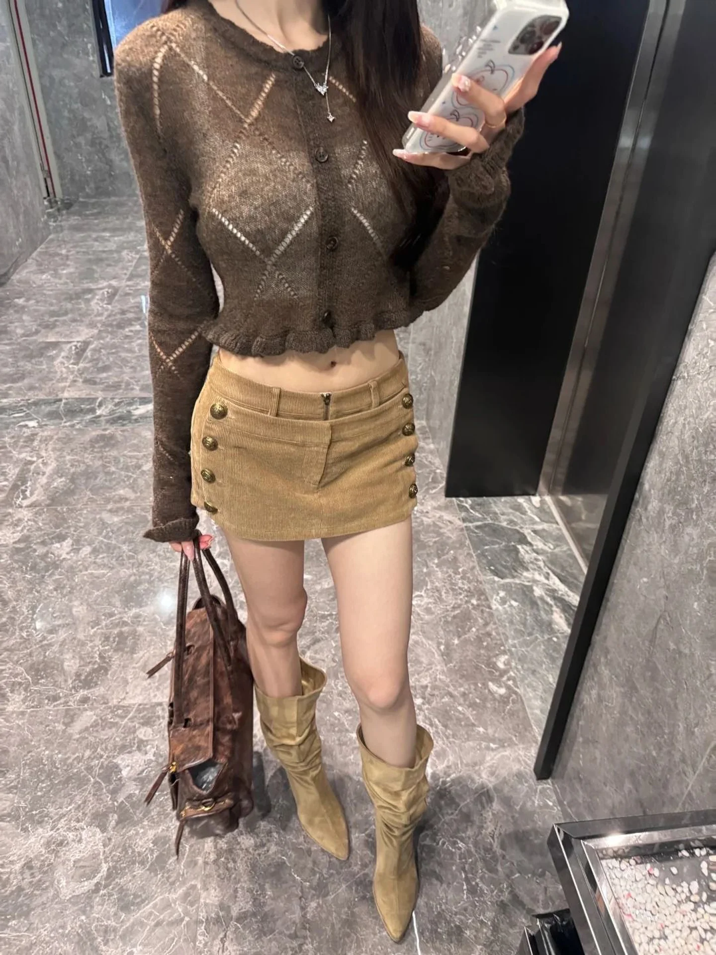 American Style Short Velvet Skirt with Detachable Button Low Waist Bodycon Slimming for Women Autumn New Arrival Half-length