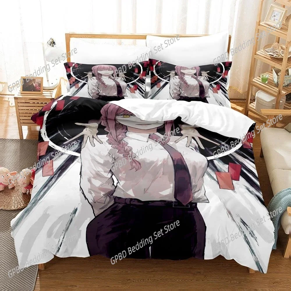 3D Print Anime Chainsaw Man Makima Bedding Set,Duvet Cover Bed Set Quilt Cover Pillowcase,King Queen Twin Size Boys Girls Adults