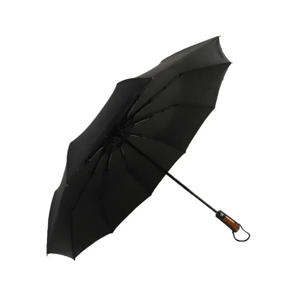 Auto Open Umbrella Self Opening Black Rubber Coating Sun Shield Curved Handle Triple Fold Parasol Custom Logo Promotional Brand