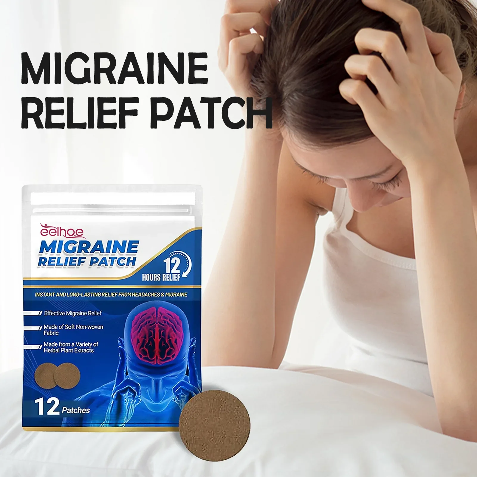 Migraine Relief Patch Headache Sickness Dizziness Treatment Anti Stress Help Sleeping Brain Relax Nerve Soothing Sticker 12pcs