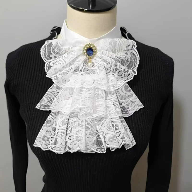

A retro-style faux collar, lace edge collar lining skirt, woven courtly La Fayette bow tie, hand wash or dry clean only.