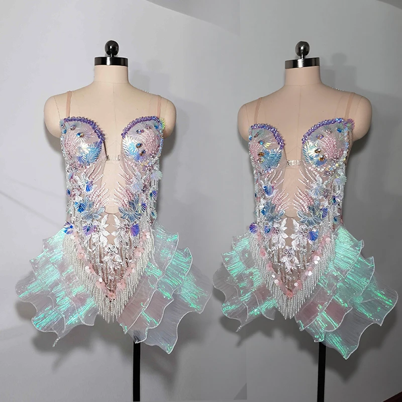 Sexy Mermaid Costume Women Performance Outfit Embroidery Bodysuit Gogo Drag Queen Clothes Festival Party Show Rave Clothing