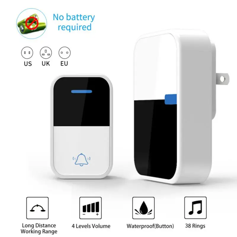 Electronic Doorbell Wireless No Baterry Required Self-powered Pager 38 Songs Ring Free Of Stickers Home Security Protection