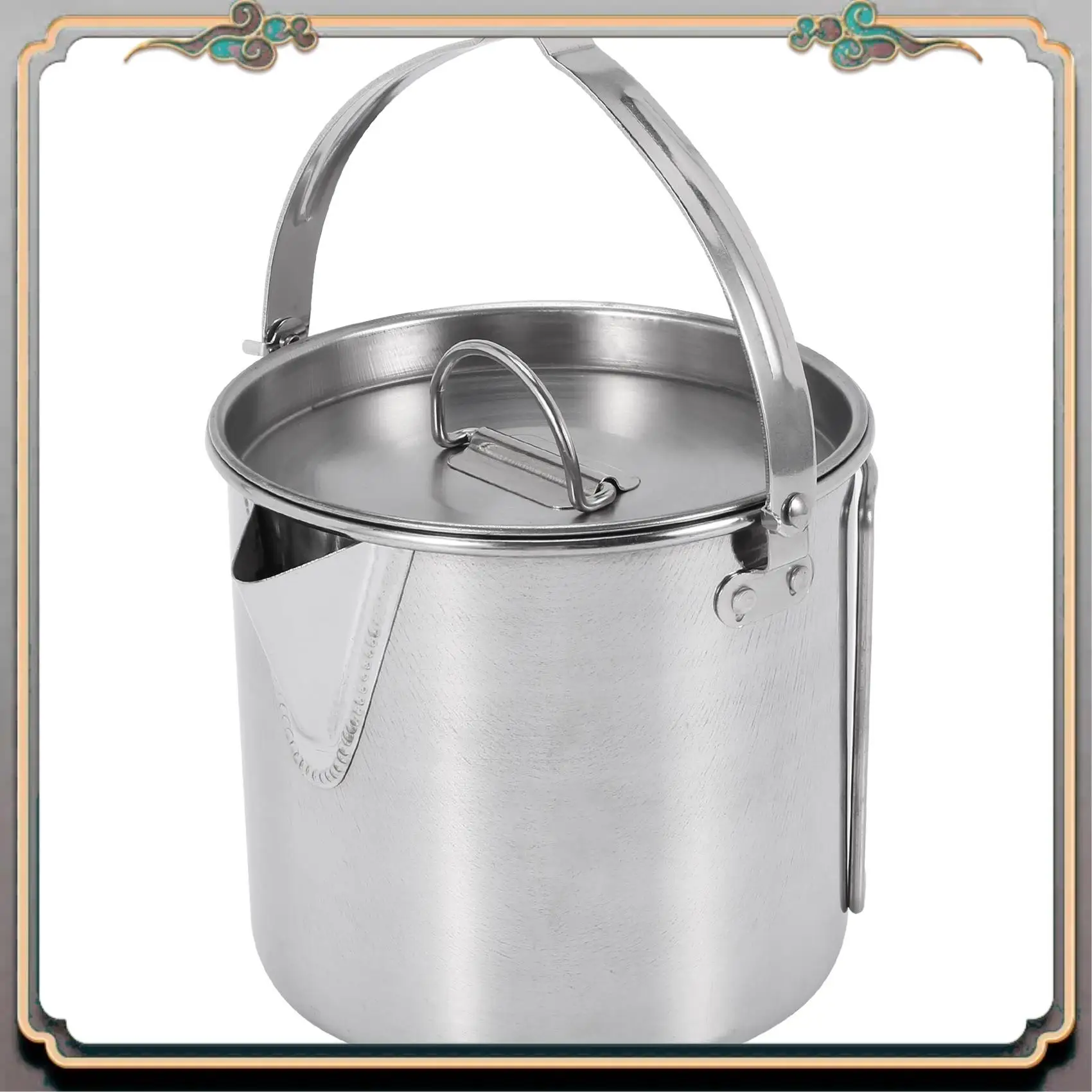 

Durable Outdoor Camping Kettle Stainless Steel Cooking Kettle 1.2L Lightweight Compact Camping Pot For Hiking Backpacking Picnic